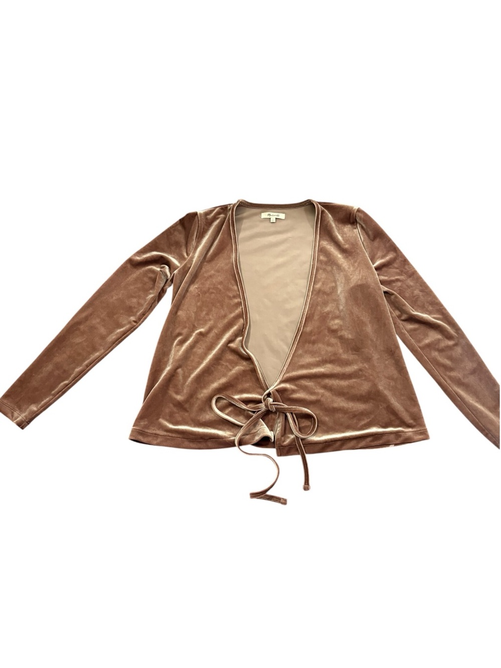 Madewell Velvet Ballet Tie-Front Wrap Top S Warm Ash Taupe Long Sleeve
